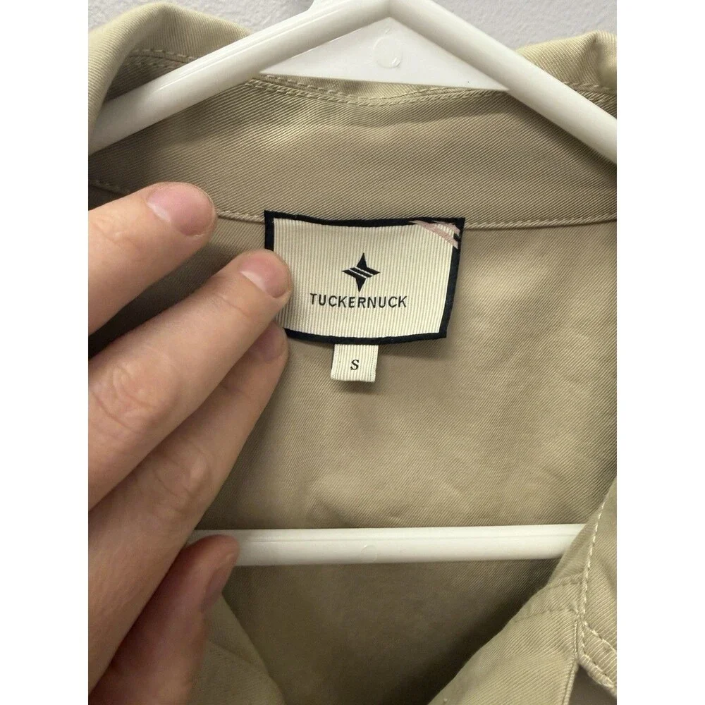 Tuckernuck Tan Khaki Long Trench Coat With Tortoise Buttons And Belt Buckle